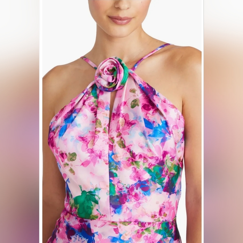 Monique Lhuillier Waterlily Floral Satin Halter Dress NWT - Picture 7 of 11